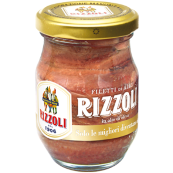 Anchovies in Olive Oil Jar 88g - Rizzoli Mercato Gourmet Packaged Seafood