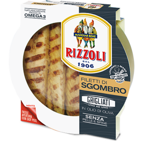 Grilled Mackerel Fillet in Olive Oil 125g - Rizzoli Mercato Gourmet Packaged Seafood