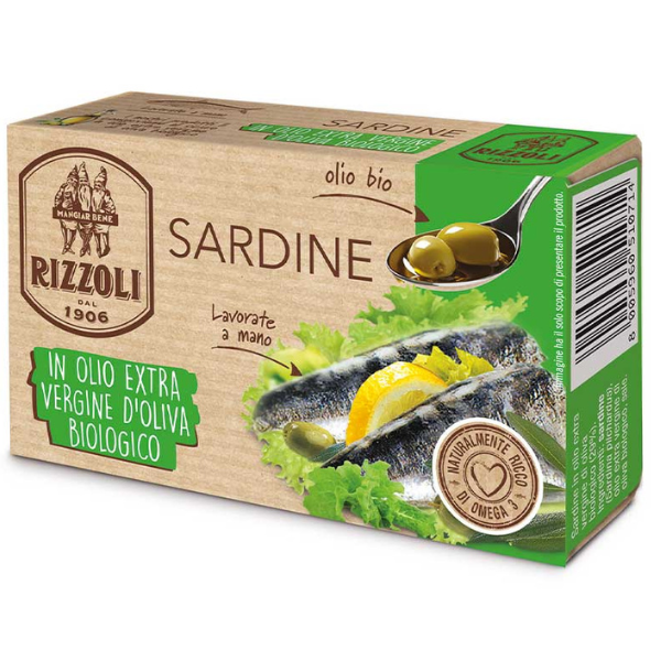 Sardines in Organic Extra Virgin Olive Oil 120g - Rizzoli Mercato Gourmet Packaged Seafood