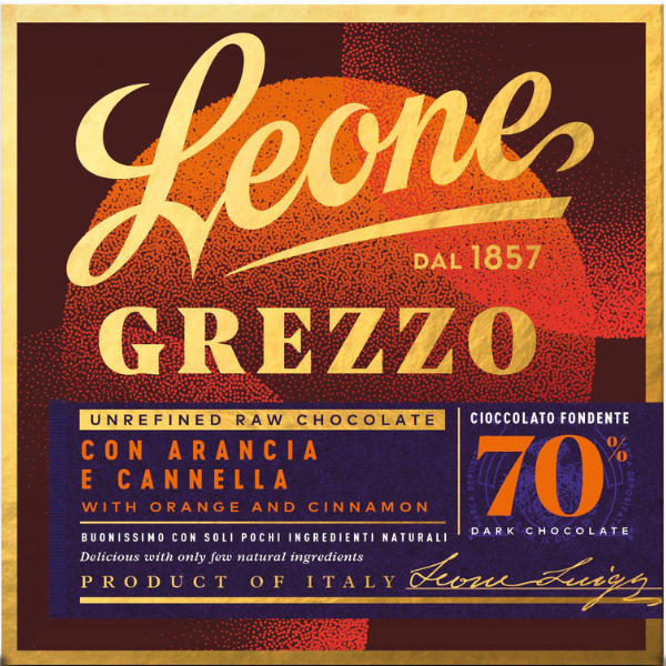 Grezzo Orange and Cinnamon Dark Chocolate Bar 70g - Leone Mercato Gourmet - Confectionery @Mercato Gourmet | Your Italian Gourmet Supermarket