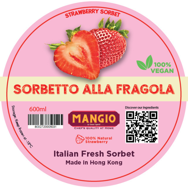 Homemade Strawberry Sorbet 600ml - Mangio Mangio - Gelato & Sorbet @Mercato Gourmet | Your Italian Gourmet Supermarket