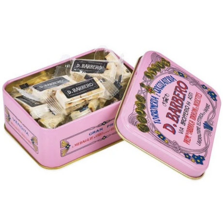 White Crumbly Torroncini in Metal Box - D. Barbero D. Barbero - Confectionery @Mercato Gourmet | Your Italian Gourmet Supermarket