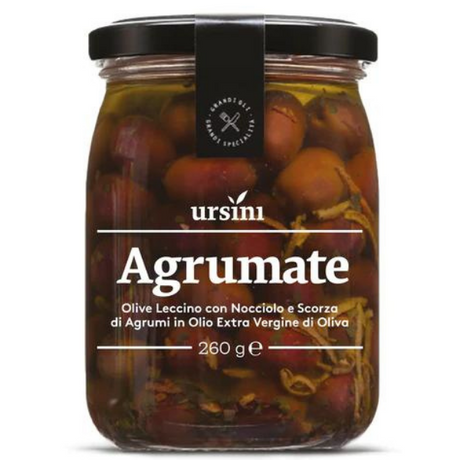 Whole Leccino Olives with Citrus Peel in Extra Virgin Olive Oil - Ursini Mercato Gourmet Preserved Vegetables