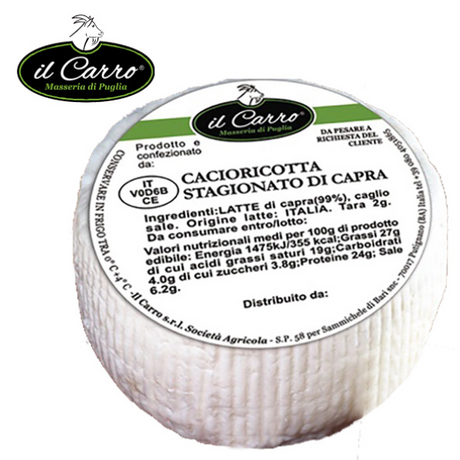 Cacioricotta Stagionata di Capra 350g - Il Carro il Carro - Cheese @Mercato Gourmet | Your Italian Gourmet Supermarket